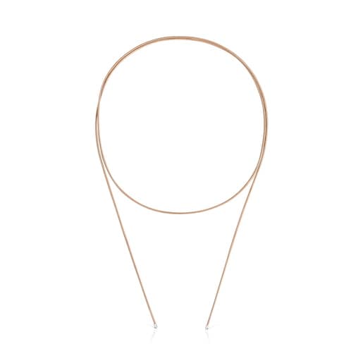 Collar largo de plata y cordón color marrón TOUS Basics