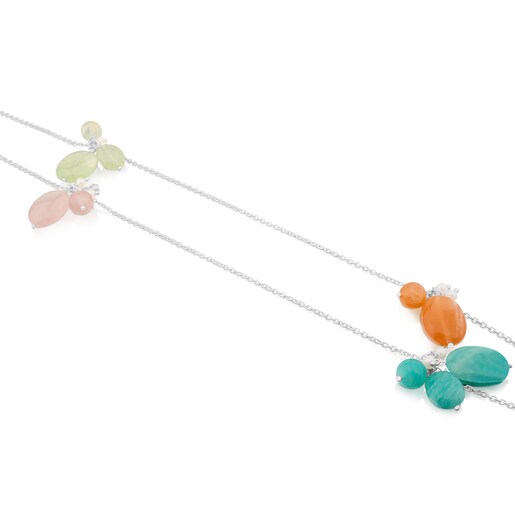 Collar Amelie de Plata con Amazonita, Piedra luna, Cuarzo rosa, Prehnita y Perla cultivada