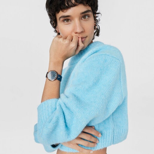 ブルーカラーのIP スティール＆ピンクカラーのIPRG スティール製リストバンドのアナログ式腕時計 S-Band