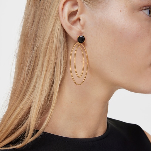 Hoop earrings with 18kt gold plating over silver and onyx Cachito Mío