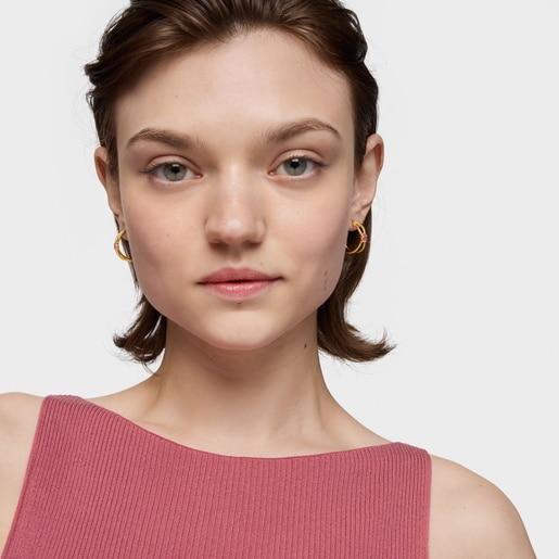 18ktゴールドコーティング・シルバーに、ラボグロウン・ルビーを合わせたフープピアス Icon Color LGG