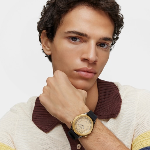 Analog Watch with black silicone strap and gold-colored IP steel case TOUS Now
