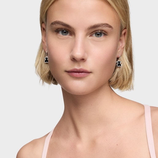 シルバーとブラック・アクリルガラスを組み合わせたフープピアス Galaxy