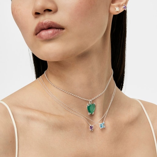 שרשרת עם אבן חן אמטיסט בצורת לב מכסף