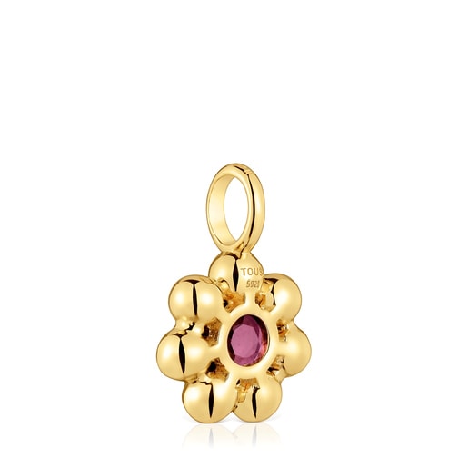 Small flower Pendant with 18kt gold plating over silver and rhodolite Sugar Party