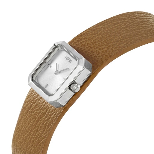 Analog Watch with brown leather and steel bracelet TOUS KARAT EMERALD MINI