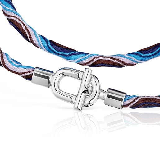 Collar elástico de plata con cordón azul y lila TOUS MANIFESTO