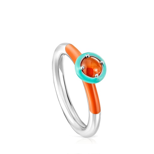 Silver TOUS Vibrant Colors Ring with carnelian and enamel