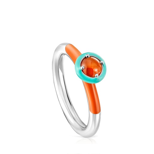 Anello in argento con corniola e smalto TOUS Vibrant Colors