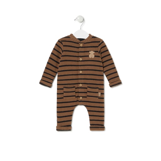 Footless baby playsuit in Brown beige