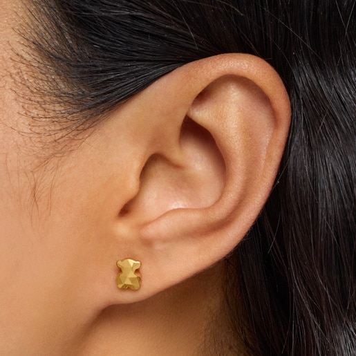 Earrings with bear and 18kt gold plating over silver Icon Metal