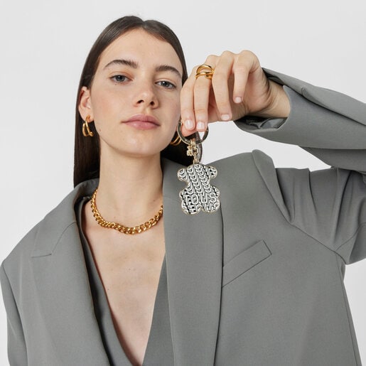 Black and white TOUS Vera Bear Key ring