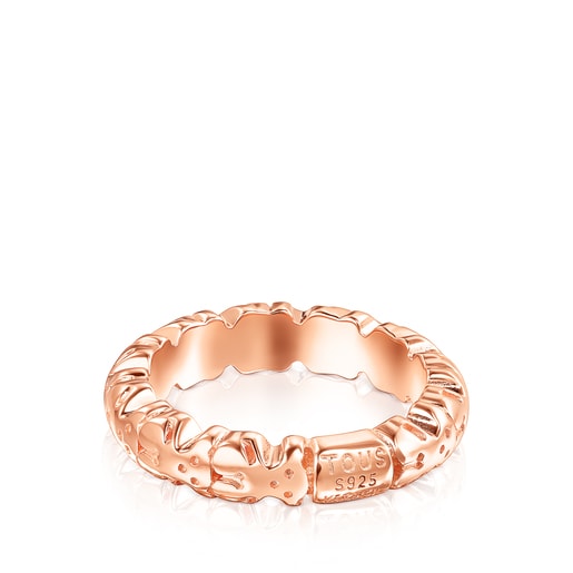 Anillo con baño de oro rosa 18 kt sobre plata motivos oso Straight XL