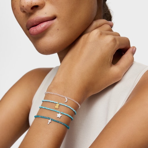 Elastic Bracelet with neon apatite and silver cross TOUS Motifs