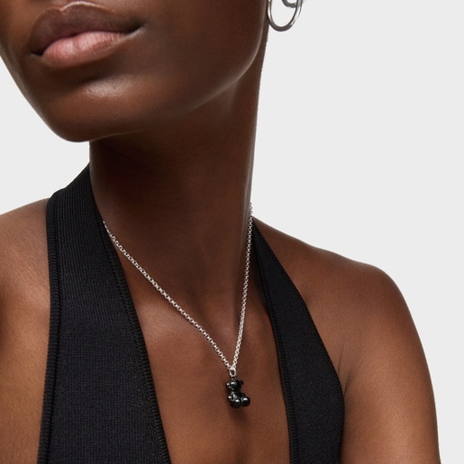 תליון דובון Bold Bear מכסף וקרמיקה בצבע שחור