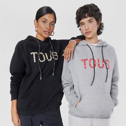 Gray and red hooded sweatshirt Logo Gemstones