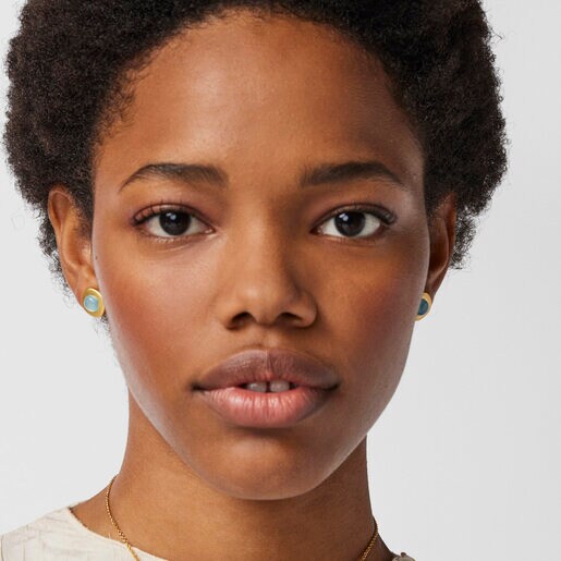 Aretes con baño de oro 18 kt sobre plata y calcedonia Nattfall