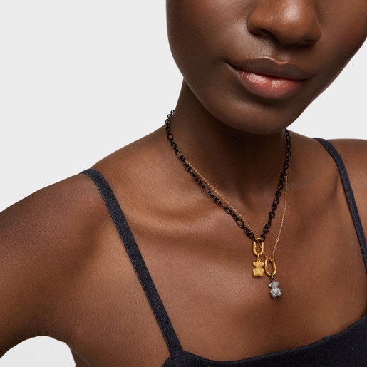Bear pendant with 18kt gold plating over diamond silver Bold Bear