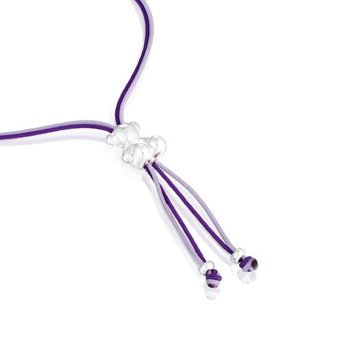 Bold Bear Bracelet with lilac and mauve cord and a silver bear