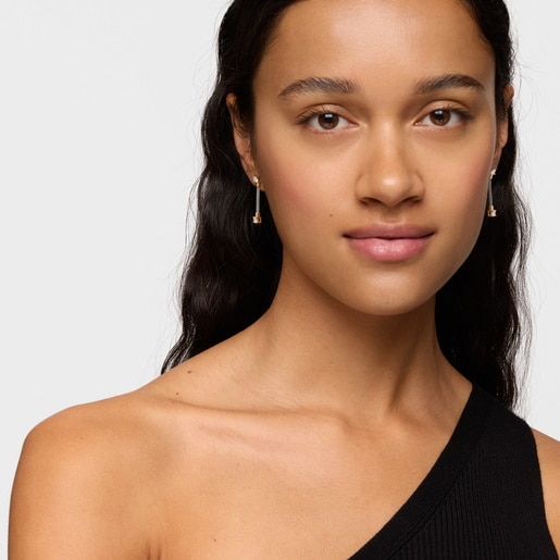 Long, steel, 14kt gold and lab-grown diamonds Earrings TOUS Mesh LGD