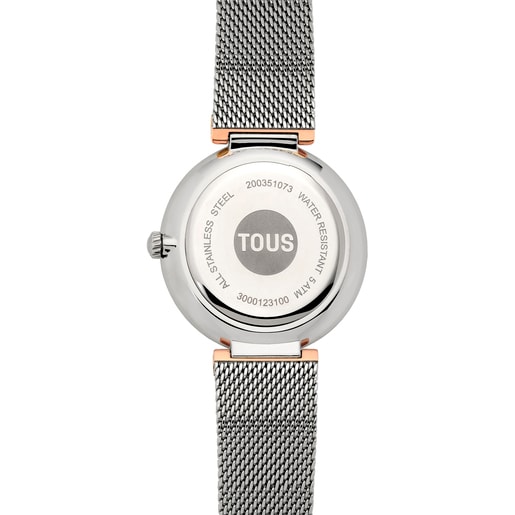 ローズカラーIPRGスティールブレスレットとアルミニウムケースを備えたアナログ式腕時計 TOUS S-Mesh Mirror