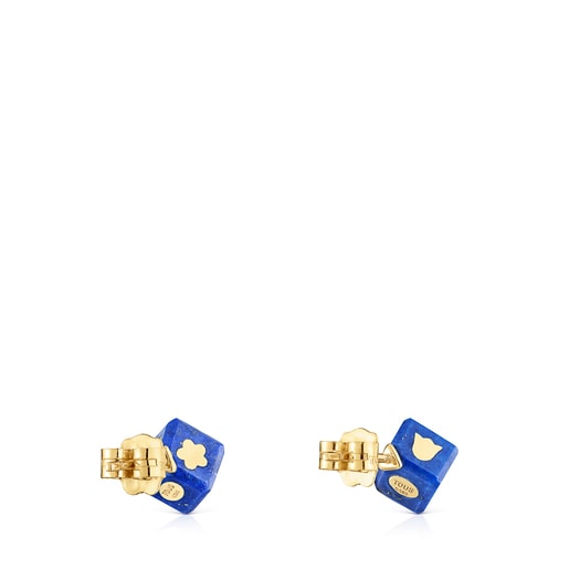 14kt gold Earrings with lapis lazuli Cube