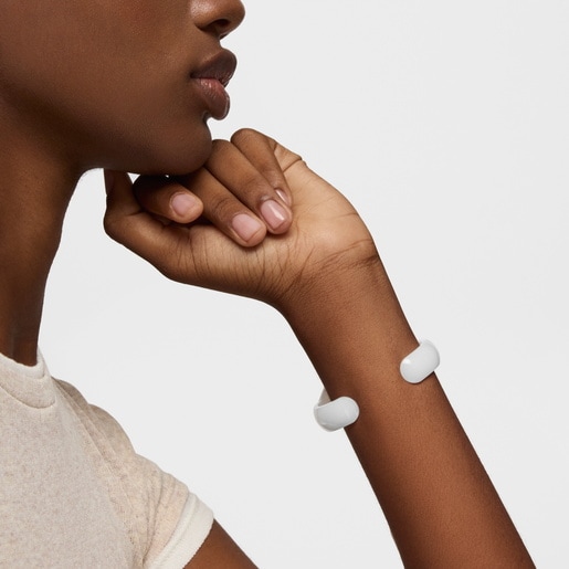 ساعة تناظرية ذهبية اللون من الصُلب ذات سوار باللون الأبيض من تشكيلة L Bear Folks