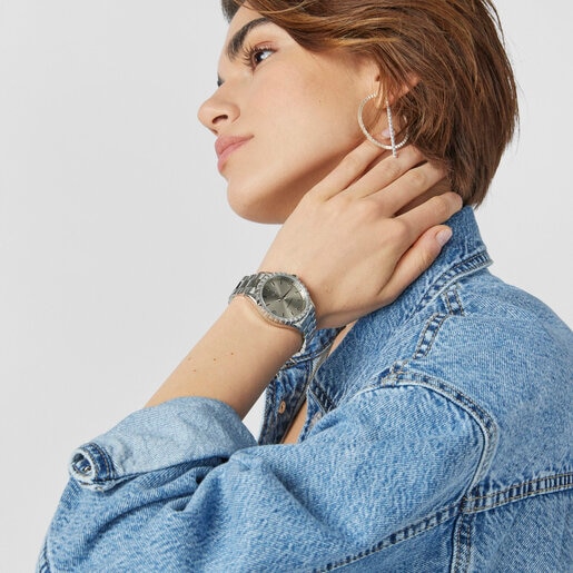 Silver-colored IP steel Tender Bear Watch with embossed bears