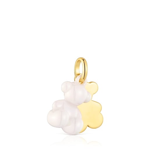 Dije doble oso con baño de oro 18 kt sobre plata y cerámica blanca Bold Bear