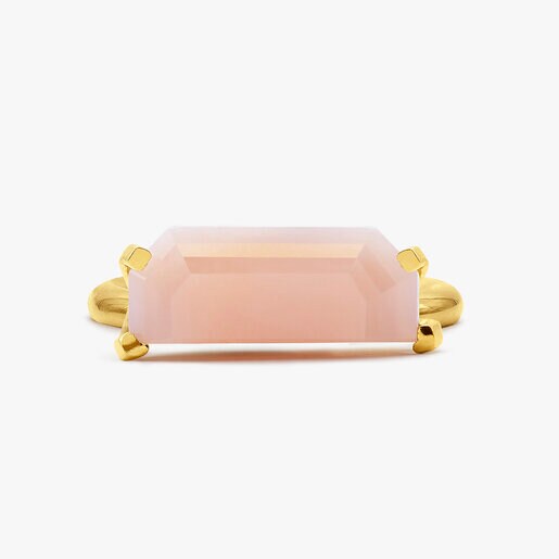 PINK OPAL AND SILVER VERMEIL HALF CUT EMMERALD RING