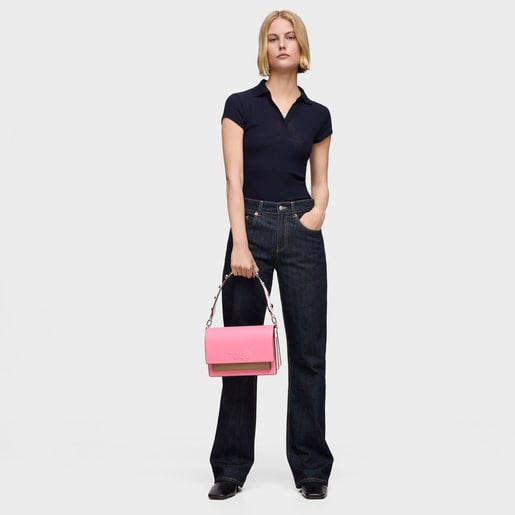 Medium pink and earth-colored Crossbody bag Audree Saffiano