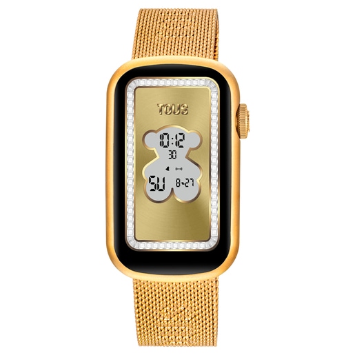 Smartwatch with gold-colored IPG steel bracelet and gold-colored IPG aluminum case TOUS T-Band Mesh