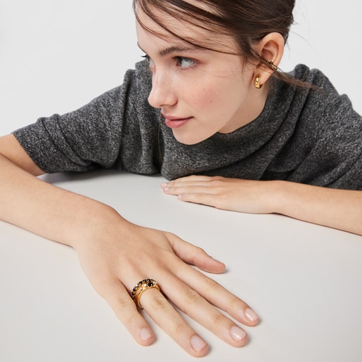 Silver Vermeil Glaring Ring with Onyx and Zirconia