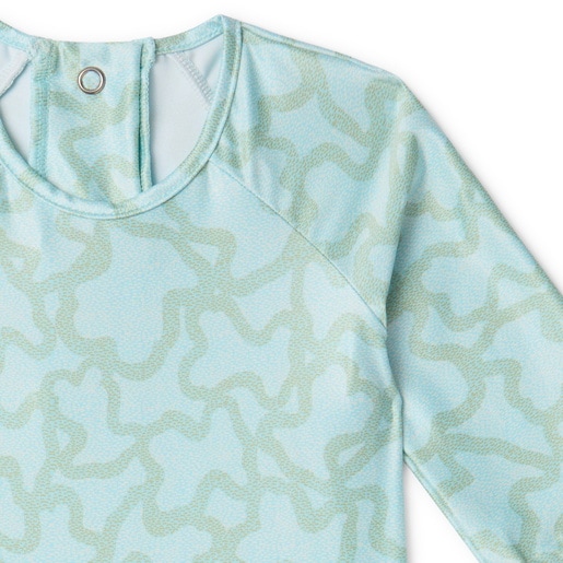 Girls one-piece swimsuit with long sleeves in Kaos green