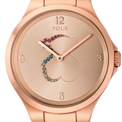 Rose IP Steel Motion Watch with colored Crystals