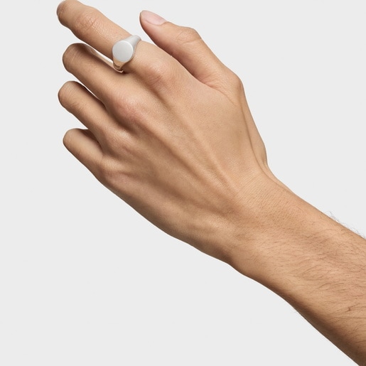 Aged silver Signet ring with round motif TOUS Man