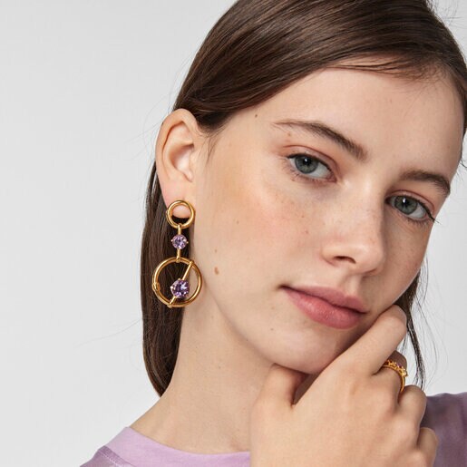 Large silver vermeil Hold Pendant with amethyst