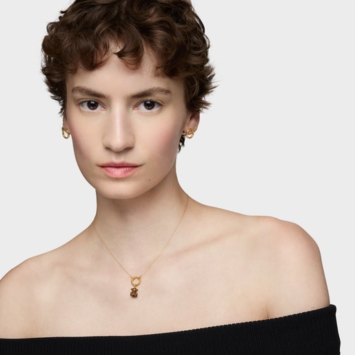 Dije oso pequeño con ojo de tigre y oro 14 kt Bold Bear