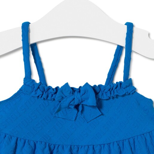 Girls spaghetti strap dress in Logo blue