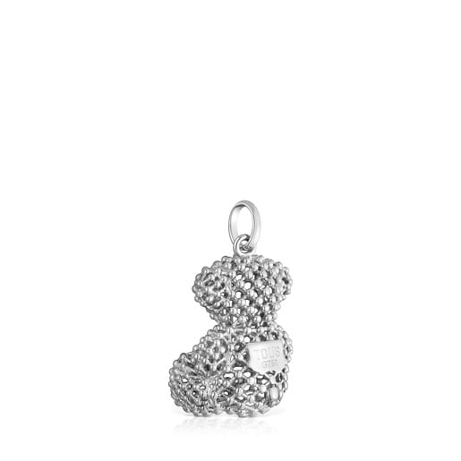 Pendentif ourson texturé en or blanc moyen Bold Bear