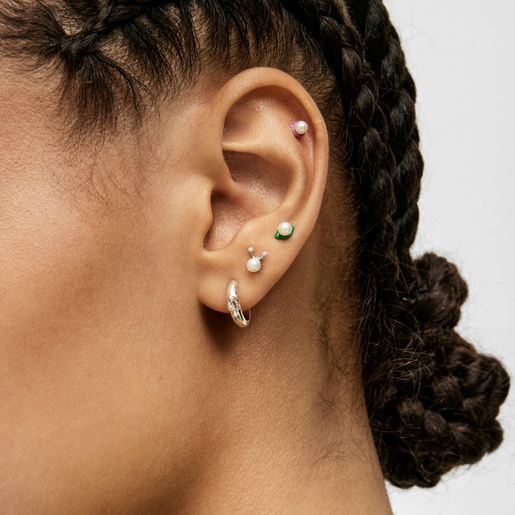 Pack de piercings de oreja de acero con perlas cultivadas y esmalte Instint