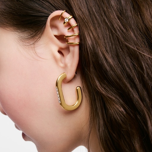 Pendientes de aro con baño de oro 18 kt sobre plata y diamantes creados en laboratorio 35 mm Line LGD