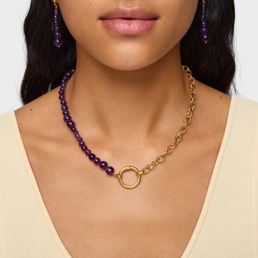 Collar con baño de oro de 18 kt sobre plata y amatista Hold