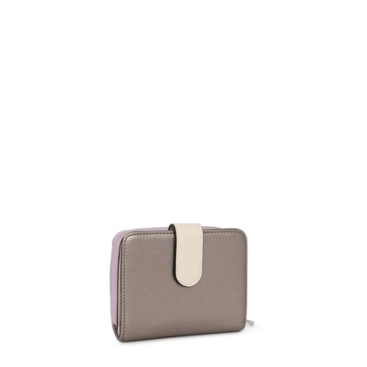 Small silver-colored New Dubai Saffiano Wallet | TOUS