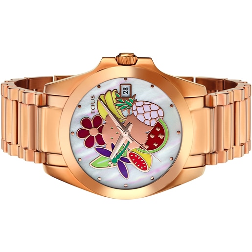 マザーオブパールが付いたピンクのステンレス IP 腕時計 Miranda