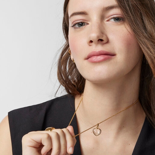 Dije TOUS Good Vibes corazón con baño de oro 18 kt sobre plata y cristal de roca