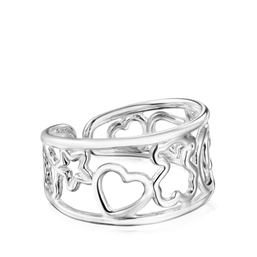 Anillo de plata motivos oso, corazón, estrella Silueta