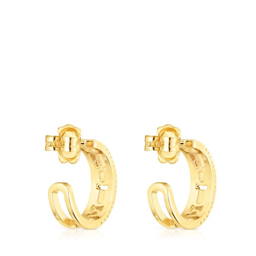 Aretes aro con baño de oro 18 kt sobre plata y diamantes Logo