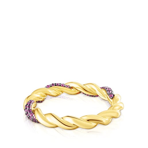 Zlatý prsteň Twisted s ružovým zafírom