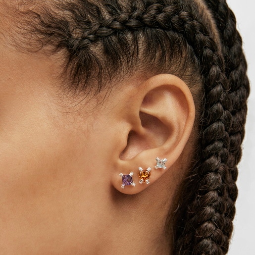 Pack de tres pendientes de plata y gemas Color Pills